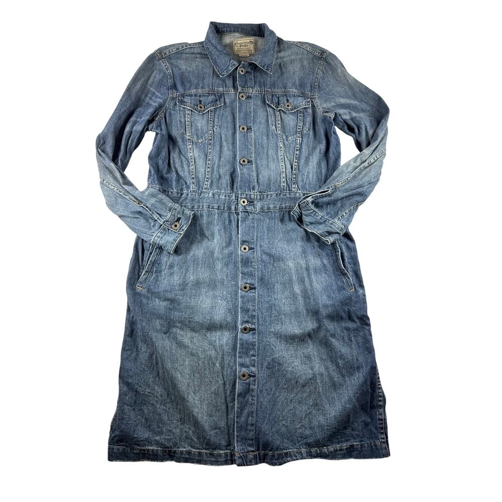 Polo Ralph Lauren Denim Shirt Dress XL Blue Button Front Midi Western Preppy
